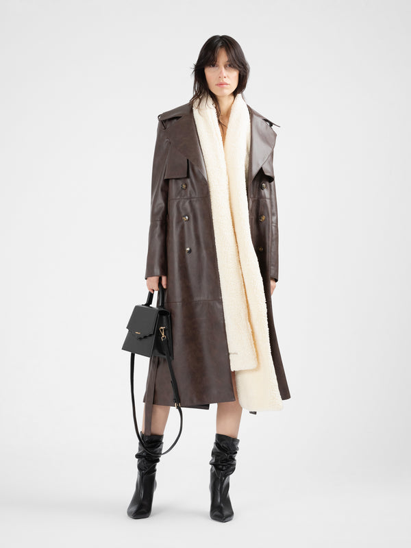 MANILA brown vegan leather trench coat