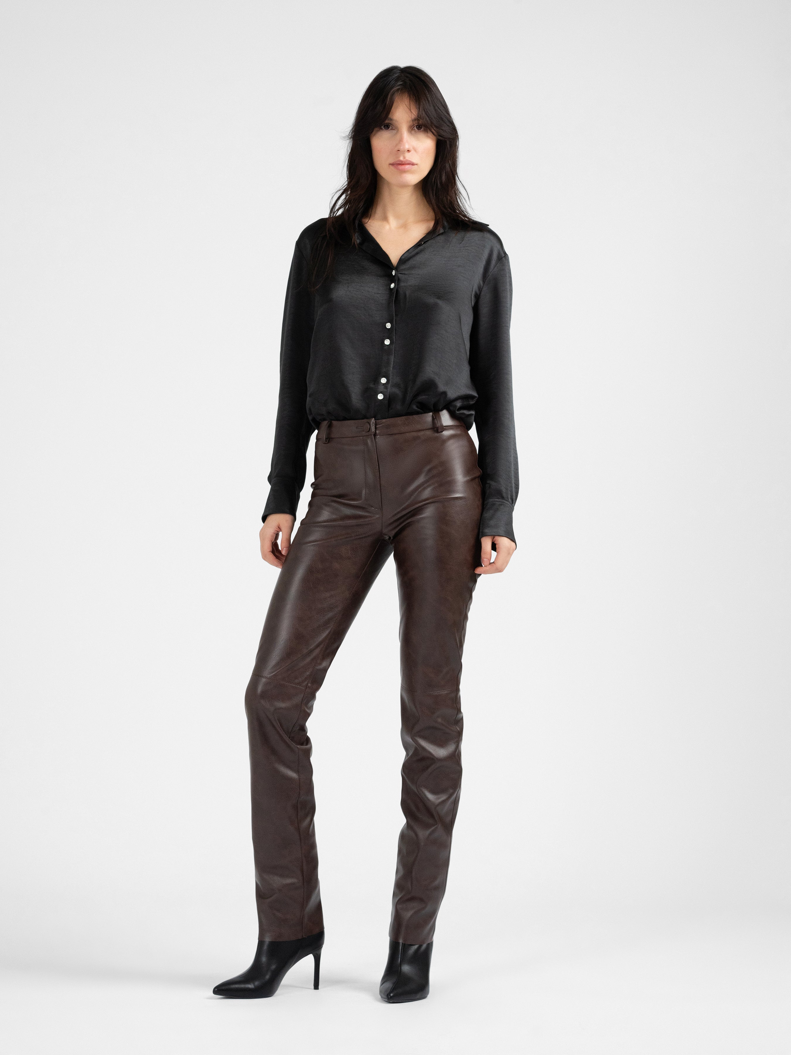 Lyocell-blend cigarette trousers - Brown - Ladies | H&M IN