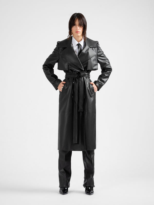 MANILA black vegan leather trench coat