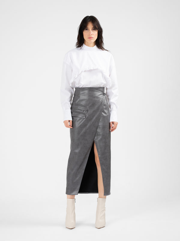 ZIED grey vegan leather wrap skirt